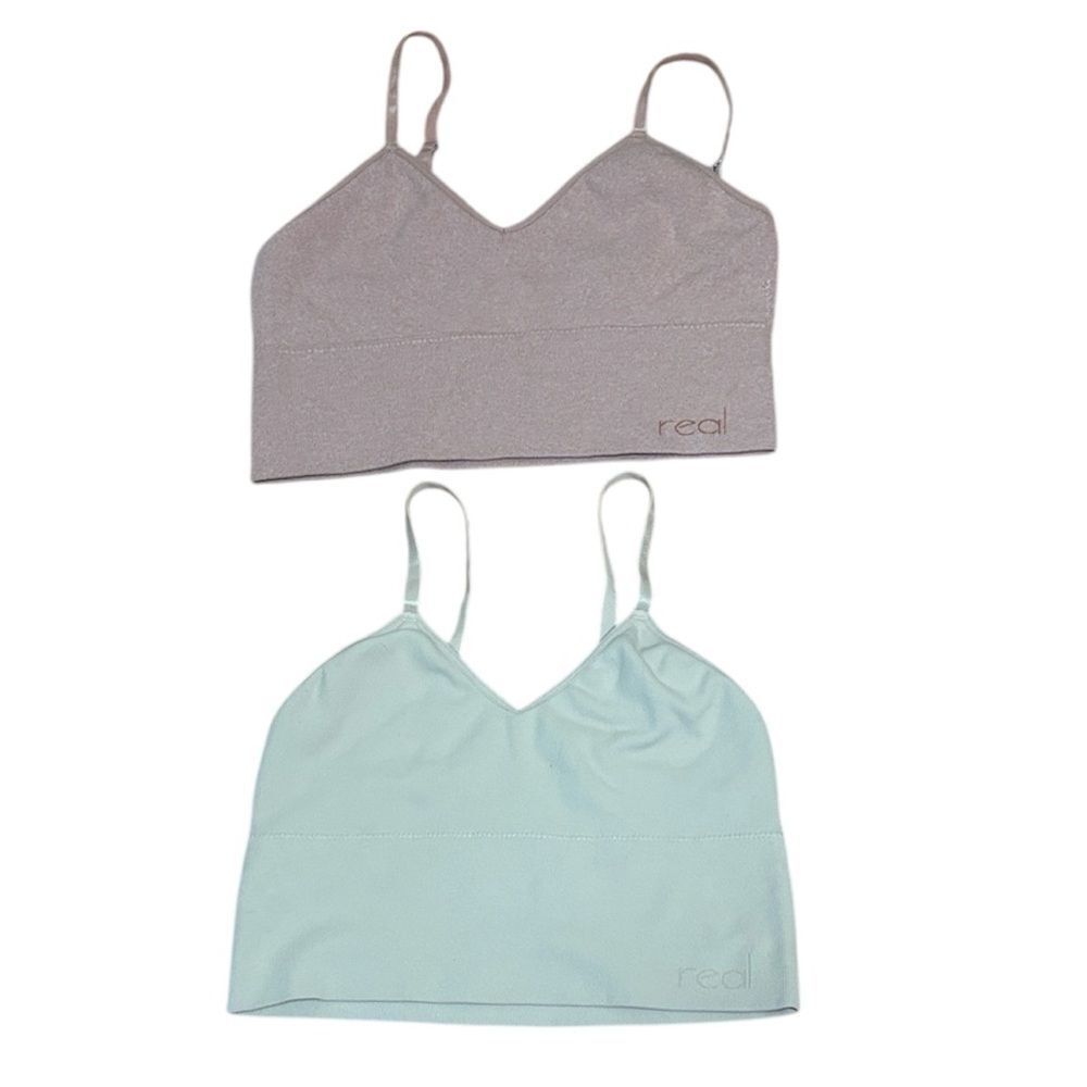 2 Ribbed Bralettes, sleep bras, Cream, Tan, Small /Medium